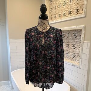 Rebecca Taylor Black and Pink Floral Blouse